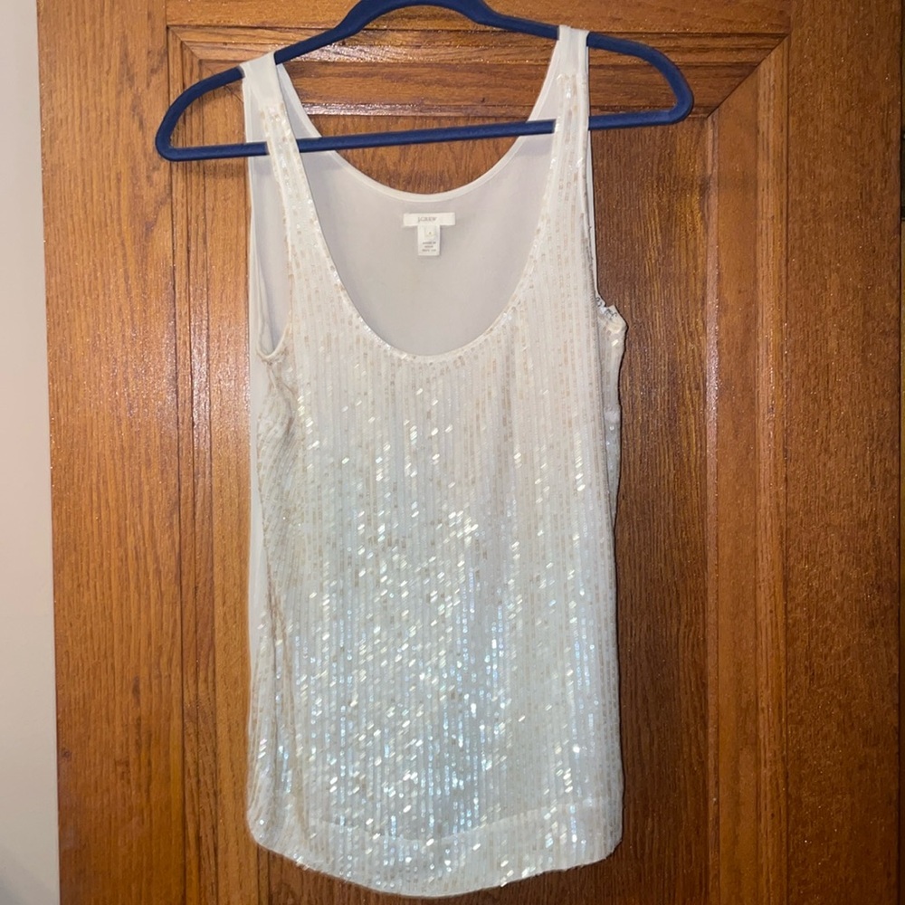 J. Crew Sequin Tank Top Nude Pink Silk Tissue Layered 4 Small Sparkle #27595